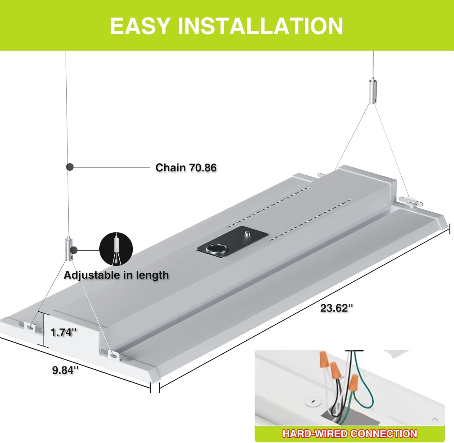 YXL 4 Pack 210W LED Linear High Bay Shop Light, Larger Central Lighting Area, 31500LM, 120-277V, 0-10V, 5000K, Commercial Linear High Bay Led Shop Lights for Warehouse Industrial Garage Workshops,
